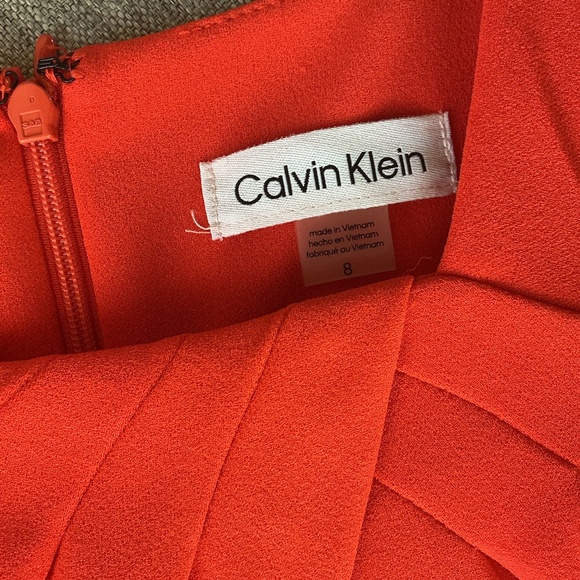 NWT Calvin Klein pleat detail orange sheath dress - size 8 - Picture 7 of 11